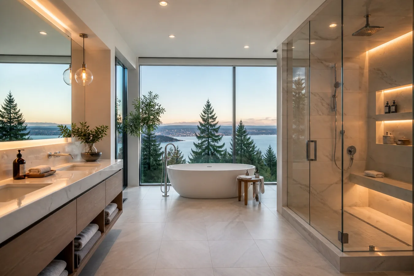 Renovated bathroom with walk-in tiled shower in a Metro Vancouver home